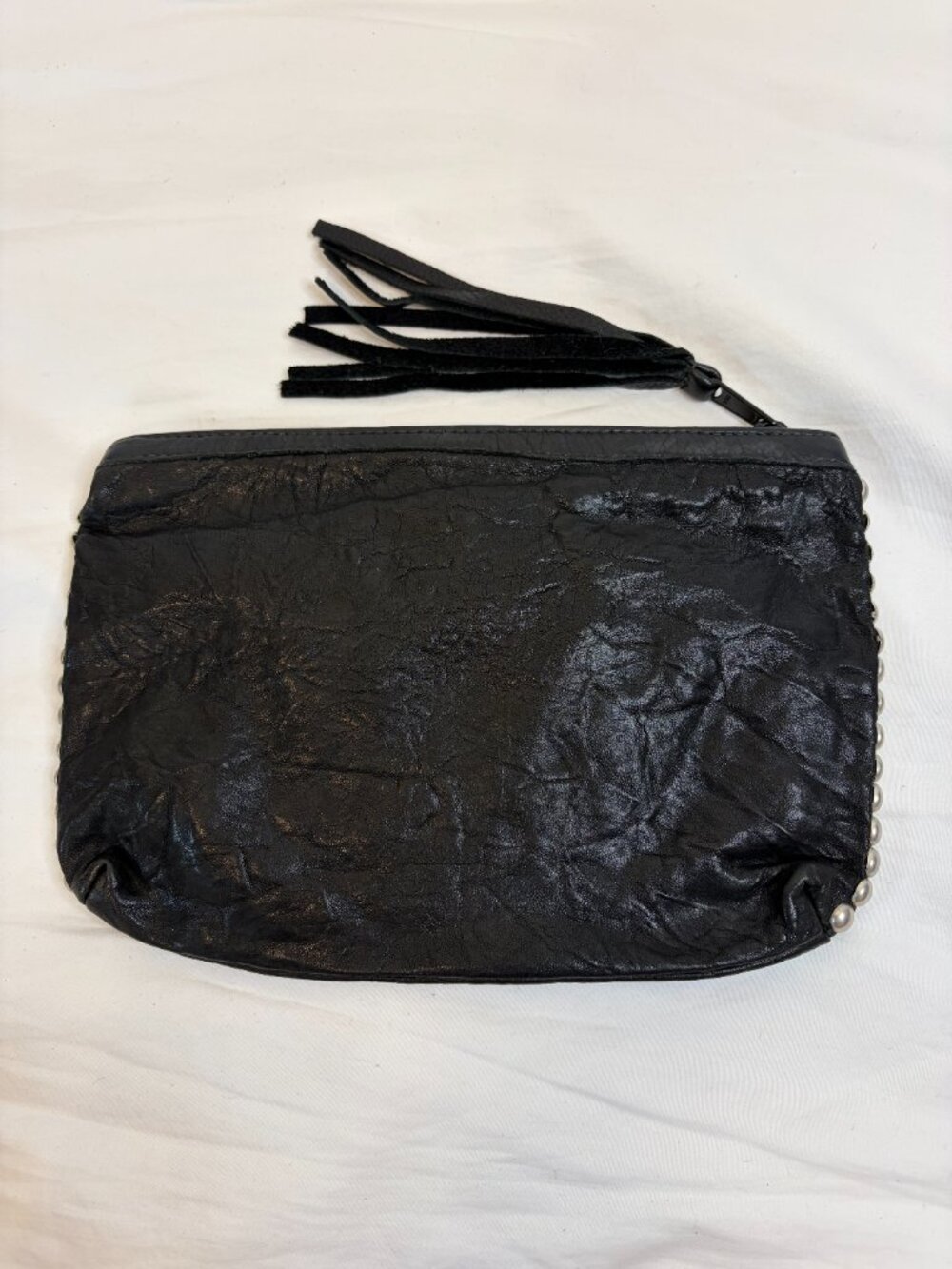 Leatherock USA Black Skull and Crossbone Studded Leather Clutch - Picture 4 of 7